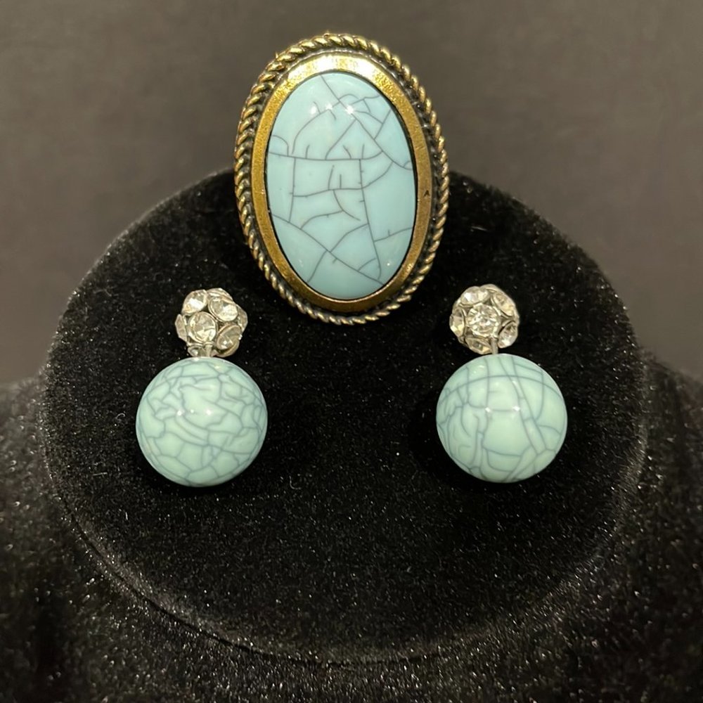 Marble Ring & Double-Sided Earrings Set